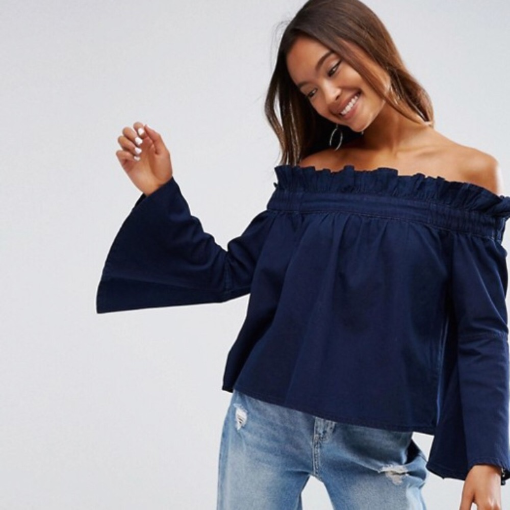 Off the shoulder navy blue top